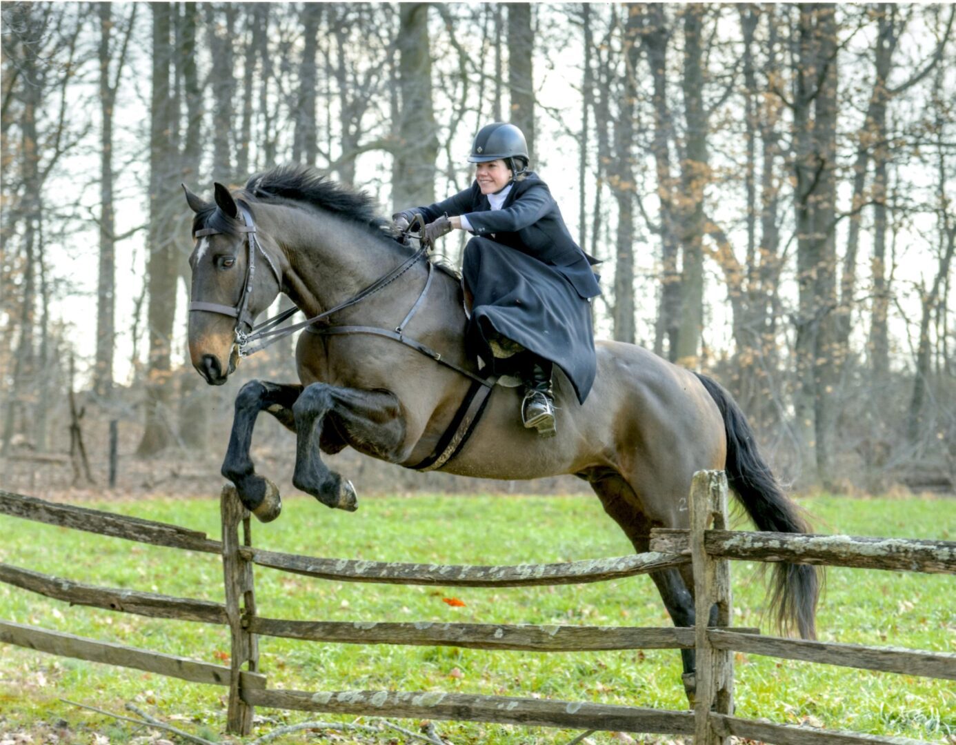 Girls along with horse running above the fences