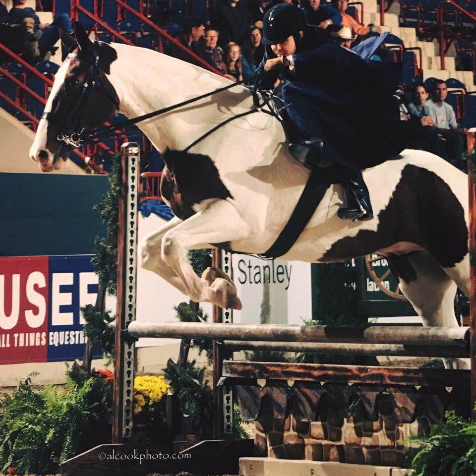 Man wearing a blue suit riding a horse